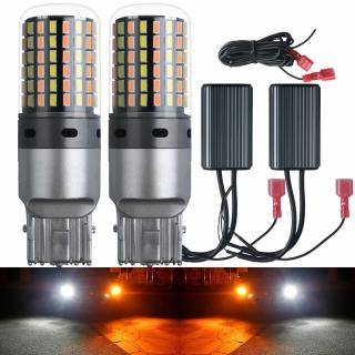 Set 2 x T20   W21W   7440 cu dubla culoare Semnalizare galbena + Lumina de zi alba T20-7440-144SMD-3014-AMBER+WHITE