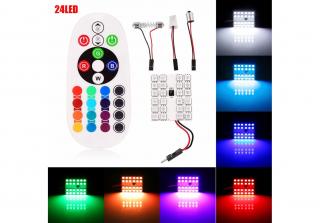 Set Placute LED T10 SOFIT 24 SMD Lumina Ambientala Auto, Multicolora RGB cu Telecomanda si Intensitate Reglabila