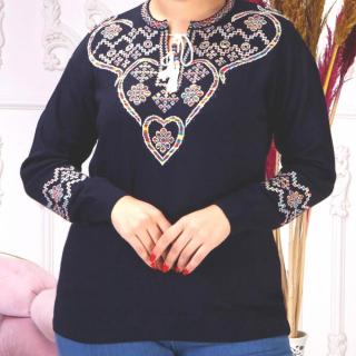Bluza Brodata cu Motive Traditionale, Bleumarin