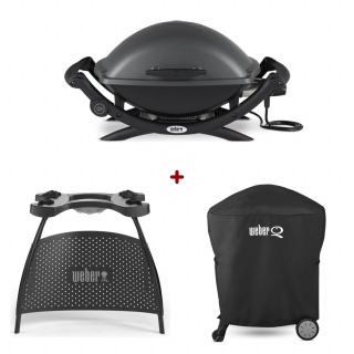 Set Gratar Electric Weber Q 2400 - Antracit + husa integrala + suport cu picioare