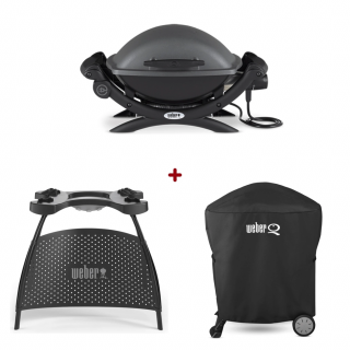 Set Gratar electric Weber Q1400 - Antracit + husa integrala + suport cu picioare