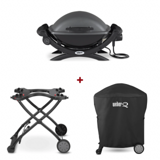 Set Gratar electric Weber Q1400 - Antracit + husa integrala + suport cu roti