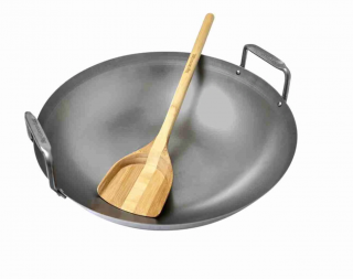 WOK otel carbon cu spatula de bambus