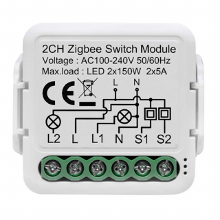 Comutator Smart pentru iluminat, 2 canale, cu nul, Zigbee, 220V, 2.4GHz