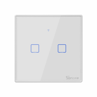 Intrerupator smart cu touch, Wifi + RF 433MHz, 2 canale, 4A, alb, Sonoff T2EU2C-TX