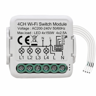 Releu Smart pentru sisteme de iluminat, Wifi, 4 canale, 220V, 2.4GHz