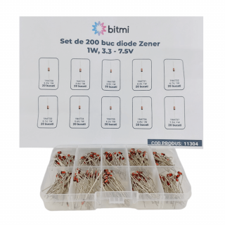 Set de 200 buc diode Zener 1W, 3.3-7.5V, Bitmi 11304