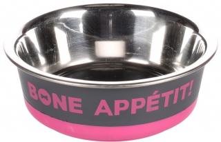 Bol hrana si apa Bone Appetit rotund fuchsia  negru  gri 400 ml