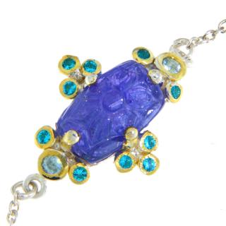 Bratara Argint 925  Accente aurite Tanzanit Natural  Cubic zirconia -