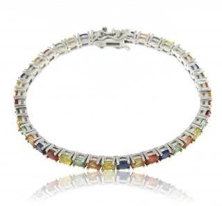 Bratara tennis Argint 925 Placat cu Rodiu Safire multicolore Naturale - Stralucire si Eleganta