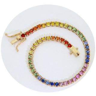 Bratara Tennis Aur Galben 14k Safire Multicolore Naturale Lucrata Manual - Lux si Rafinament