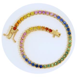 Bratara Tennis Aur Galben 14k Safire Multicolore Naturale Lucrata Manual - Maiestrie si Finete