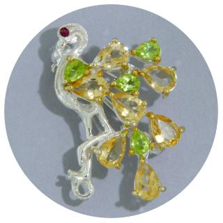 Brosa Argint 925 Accente Aurite Citrin Peridot Naturale - Eleganta Maiastra