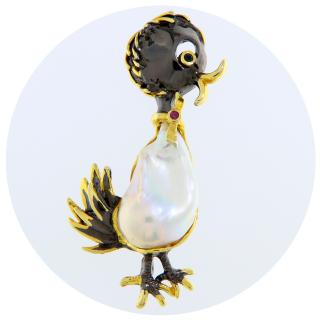 Brosa din Argint 925 Rodiu Negru Accente Aurite Perla Baroque Rodolit Naturale - Adorabila si Rafinata
