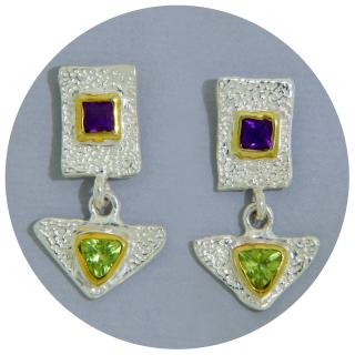 Cercei Argint 925 Accente Aurite Ametist Peridot Naturale - Stralucire si Echilibru