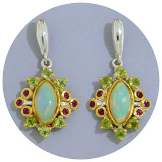 Cercei Argint 925 Accente Aurite Opal Etiopian Peridot Granat Rodolit Naturale - Sofisticati si Expresivi