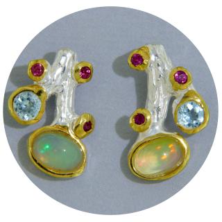 Cercei Argint 925 Accente Aurite Opal Etiopian Topaz Granat Rodolit Naturale - Magie si Stralucire