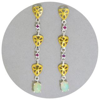 Cercei Argint 925 Accente aurite Opal Granat Rodolit Naturale - Stralucire si Eleganta Unica