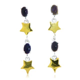 Cercei Argint 925 Accente aurite Opal Negru Natural - Mister si Eleganta