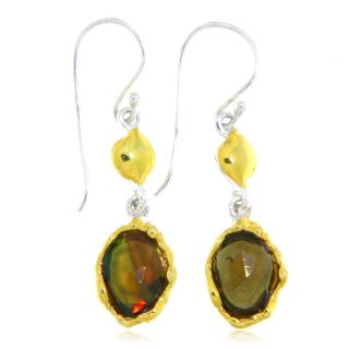 Cercei Argint 925 Accente aurite Opal Negru Natural - Modern si Vibrant
