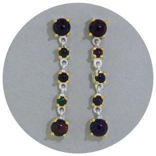 Cercei Argint 925 Accente Aurite Opal Negru Natural - Stil si Rafinament