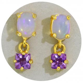 Cercei Argint 925 Auriti Opal Ametist Naturale - Lumina si Armonie