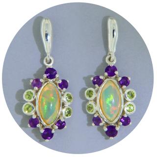 Cercei Argint 925 Opal Etiopian Ametist Peridot Naturale - Rafinament si Echilibru