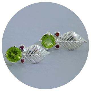 Cercei Argint 925 Peridot Granate Naturale Frunze - Natura si Eleganta