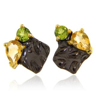 Cercei Argint 925 Rodiu Negru Accente Aurite Citrin Peridot Naturale - Eleganta si Vitalitate