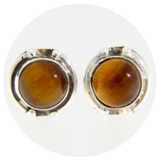 Cercei Argint 925 Stud Surub Ochi de Tigru Natural - Finete si Protectie