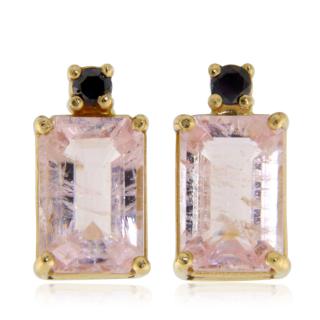 Cercei Aur 14k Morganite Diamante Negre Naturale - Eleganta si Contrast