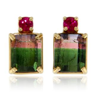 Cercei Aur 14k Turmalina Watermelorn Pepene Verde Rubin Naturale - Stralucire si Rafinament