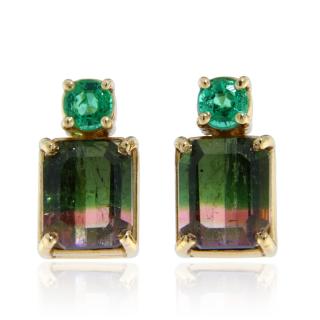 Cercei Aur 14k Turmaline Pepene Verde Watermelon Smarald Naturale - Culoare si Eleganta