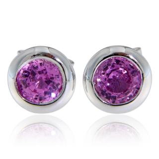 Cercei Aur Alb 14k Stud Safir Roz Natural - Eleganta si Delicatete