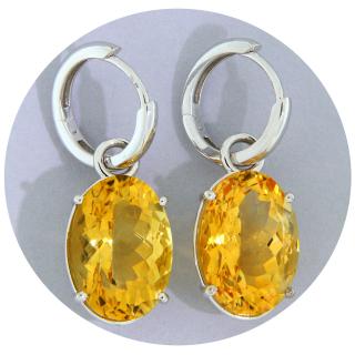 Cercei Aur Alb 18 k 2 in 1 cu Elemente Interschimbabile Citrine Naturale - Eleganta Versatila