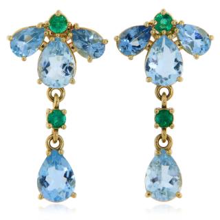 Cercei Aur Galben 14 k Acvamarine Smaralde Naturale - Diafani si Rafinati