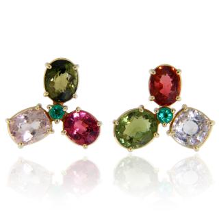 Cercei Stud Aur 14k Turmaline Multicolore Smaralde Naturale - Culoare si Noblete