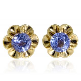 Cercei Stud Aur Galben 14 k Safire Albastre de Ceylon - Eleganta Clasica si Rafinament Regal