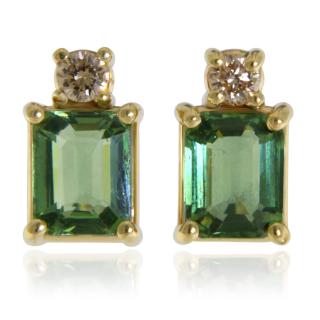 Cercei Stud Aur Galben 14 k Safire Verzi Diamante Naturale - Rafinament si Echilibru