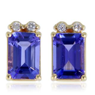 Cercei Stud Aur Galben 14 k Tanzanite Diamante Naturale - Rafinament si Stralucire