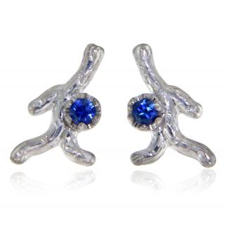 Cercei Stud Surub Aur Alb 14 k Safire Albastre de Ceylon Naturale - Regali, Distincti