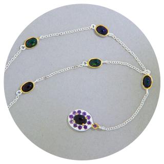 Colier Argint 925 Accente Aurite Opal Negru Ametist Naturale - Magie si Echilibru
