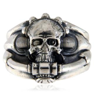 Ghiul Barbatesc Argint 925 Oxidat Cyberpunk Robot Skull - Futurism si Forta
