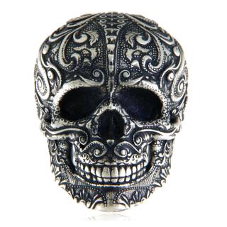 Ghiul Masiv Barbatesc Argint 925 Oxidat Craniu Baroque Skull - Putere si Eleganta