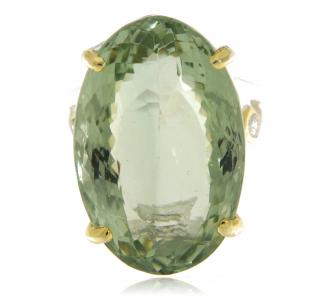 Inel Argint 925, accente aurite, Ametist Verde Natural Cubic Zirconia - Subtil si Sofisticat