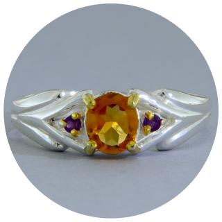 Inel Argint 925 Accente Aurite Citrin Ametist Naturale - Armonie si Lumina