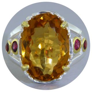 Inel Argint 925 Accente Aurite Citrin Granate Naturale - Pasiune si Echilibru