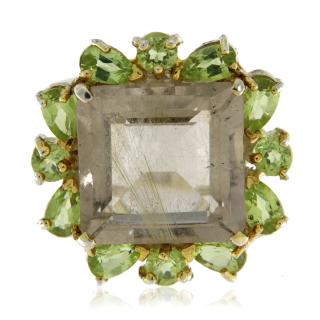 Inel Argint 925, accente aurite Cuart rutilat Peridot Naturale -  Stralucire Rafinata