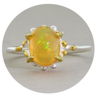 Inel Argint 925 Accente Aurite Opal Natural - Eleganta si Mister