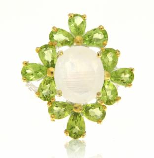 Inel Argint 925 accente aurite Piatra Lunii Peridot Naturale - Eleganta si Rafinament